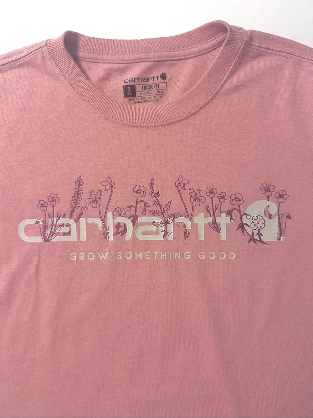 Carhartt Womens Loose Fit Heavyweight Floral Logo T-shirt pink size small - Picture 7 of 8